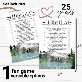 Paper Clever Party Adventure Bridal Shower Games Would She Rather - 25 Card Pack - Fun This or That Game for Graduation Parties, Rehearsal Dinners & Birthdays - Mountain Design