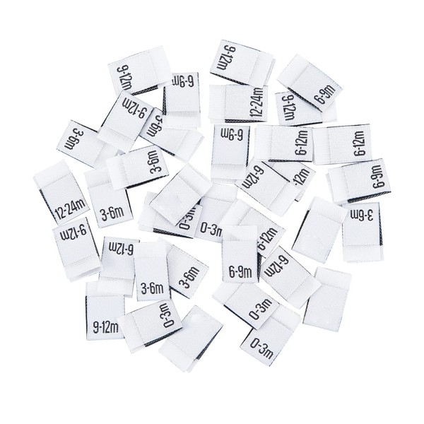 NBEADS 280 Pcs Clothing Month Labels, 7 Styles Clothing Size Labels Embroidered Labels Tags Rectangle White Polyester Garment Accessories for Clothing Sewing Sew on Clothes