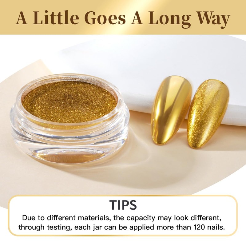 PrettyDiva Chrome Nail Powder - Gold Mirror Effect Nail Chrome