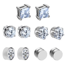 5 Pairs 6 mm Magnetic Earrings Men's Fake Earrings Stainless Steel Magnetic Earrings Magnetic Earrings Women No Piercing Magnetic Earrings Zircon Earrings Magnetic for Gifts Birthday Christmas,