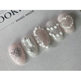 ⭐️ [Sugar Heart Frill] Romantic handmade nail tip ⭐️ - Short Oval / ⭐️ [슈가하트 프릴] 로맨틱 수제 네일팁 ⭐️ - 숏오발