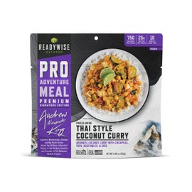 ReadyWise Outdoor Pro Adventure Meal - Thai Style Coconut Curry, 2 Servings, 1 Pouch, Vegan, Gluten Free, 750 Calories, 25g Protein, Freeze Dried & Dehydrated Camping Meals, up to 5 Year Shelf Life