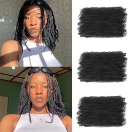 Afro Kinky Curly Braiding Hair for Dreadlock Extensions Repair Locs 3 Packs Synthetic Afro Kinkys Bulk Hair Bundles Micro Spring Afro Twist Hair Bulk for Mini Twist Hair (1B, 12 Inch)