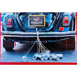 Skorpion Greeting Card Wedding Tin Cans at the Rear of a Car with Red Metallic Foil - with Envelope