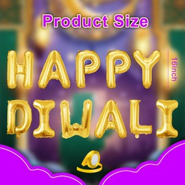 iwiio Happy Diwali Decorations - Happy Diwali Foil Balloons, Gold Happy Diwali Banner, Indian Festival of Lights Party Decor, Hindu Diwali Greeting Party Supplies