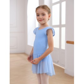Mecceos Ballet Leotards with Skirt for Toddler Girls Dance Ruffle Ballerina Dresses Outfits (Blue, 4-6 Years, MEAM-251)