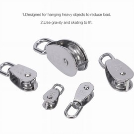 ExcInter Single Pulley M32 Steel Wheel Block Heavy Duty Pulley Roller Loading 304 Stainless Silver