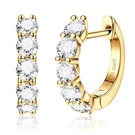 Moissanite Hoop Earrings,2.0ct D Color Brilliant Round Cut Lab Created Diamond Earrings 18K White Gold Sterling Silver Huggie Earring for Women Men Wedding Earrings Silver/Gold (Gold)