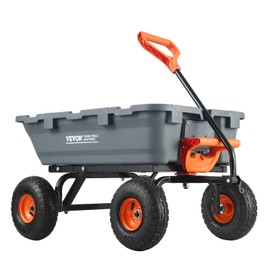 Dump Cart, Poly Garden Dump Cart with Easy to Assemble Steel Frame, Dump Wagon with 2-in-1 Convertible Handle, Utility Wheelbarrow 800 lbs Capacity, 10 inch Tires
