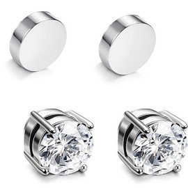 Men  Stud Earrings Non-piercing,6/8mm Earrings,Unisex Simple Style Stainless Steel Stud Earrings for Men & Women - Color: 2 pairs-8mm