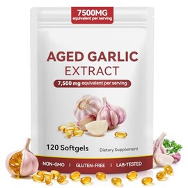 Odourless Aged Garlic Extract Capsules, 7500mg Garlic Supplement Softgels Support Health, Antioxidant & Immune, Gluten-Free, Non-GMO