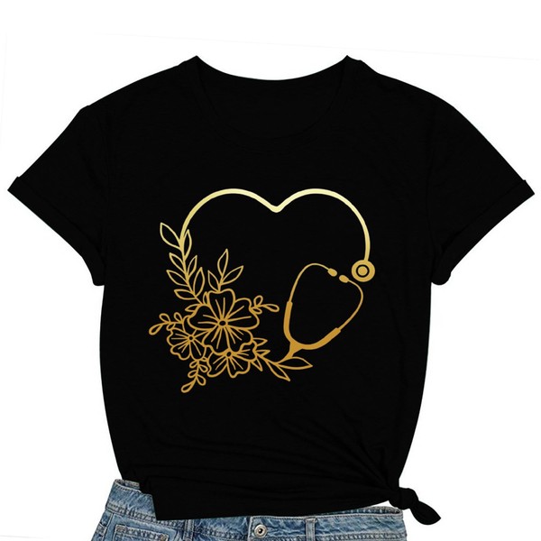 COMIZI Nurse Shirts for Women School Nurse Stethoscope Heart Print