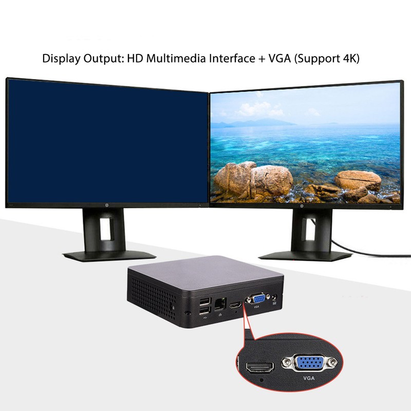 Fanless Mini PC 4GB RAM 64GB SSD 4K Output HD