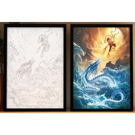 MeYuxg Nezha Creative Decorative Painting, Nezha LED Picture Frame, Illuminated Picture Frame, Brightness Adjustable, Wall Decoration for Home (A)