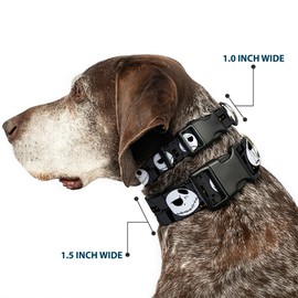 Buckle Down-DOWN Collar de Clip de plástico, Nightmare Before Christmas Jack Expressions Gray, 1.5" Wide - Fits 16-23" Neck - Medium