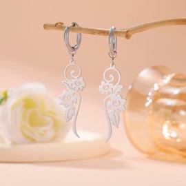 KKJOY Flower and Leaves Dangle Earrings Stainless Steel Twin Flowers Pendant Earrings Jewelry Gift for Women