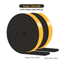 Weather Stripping Door Seal,Weather Stripping,Soundproof,Cold Insulation,High Density CR Foam Insulation Tape for Door, Front Door Frame, Windows,Sliding Door (Black, 3/4 in x 3/4 in x 13Ft)