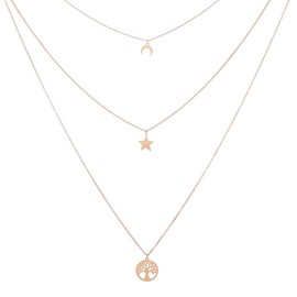 Multi-Layer Necklace Tree of Life/Star/Moon Pendant Anti-Allergic Stainless Steel Women Necklace Fashion Jewelry Gift for Friends,Mother