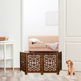 Dog Gate,Dog Gate Indoor,Dog Gate Doorway,Dog Gate for Stairs,Outdoor Dog Gate,Free Standing Dog Gate,Dog Door Gate,Dog Gate with Door, 24 x 18 with 4 Panels - Antique Brown