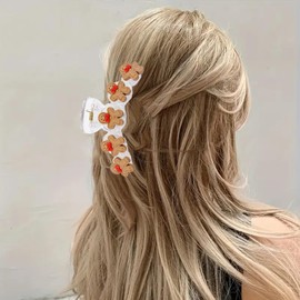 Christmas Gingerbread Man Hair Claw Clips Cute Gingerbread Man Hair Clips for Thick or Thins Hair Xmas Gingerbread Man Hair Jaw Clips Strong Hold Claw Clips Acrylic Design Non Slips Hair Accessories