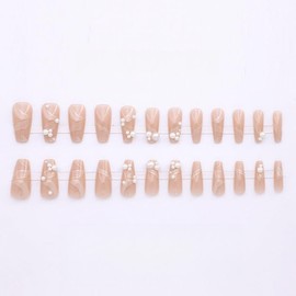CATKIN Press On Nail Fasle Nail with design 24pcs Full Cover Reusable Acrylic Nails Artificial Nails for Women girls Long Square Decoration Fake Nails White Pearl