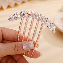 Aimimier Pearl Crystal French Hair Combs Vintage Rhinestone Long Teeth Hair Pins Dainty Hair Pieces Bridal Wedding Hair Accessories for Women and Girls(Style 3)