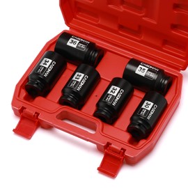 CASOMAN 1/2- Inch Drive Deep Spindle Axle Nut Impact Socket Set, 6-Piece 1/2" Dr. Deep Impact Socket Set,6 Point, CR-MO, Metric, Impact Grade, 30mm, 32mm, 33mm, 34mm, 35mm, 36mm