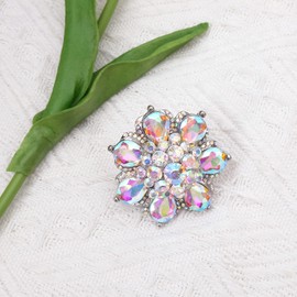 chaoyite Flower Shape Crystal Cocktail Stretch Ring Party Prom Floral Statement Elastic Ring for Women, Crystal Rhinestone, Crystal