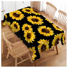 Walmsco Tablecloth Yellow Sunflower Black Decor For Dining Room Kitchen Rectangular Table Cover 132 * 178cm