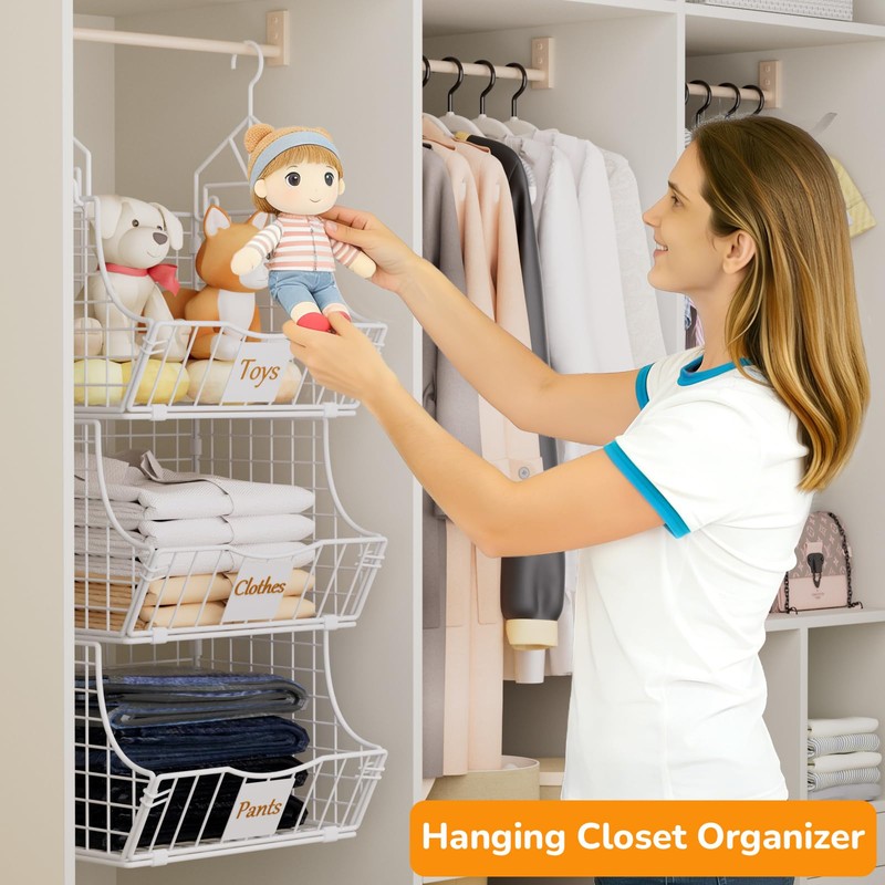 Poerlve Hanging Closet Organizers and Storage, 2 Tier Closet Shelf