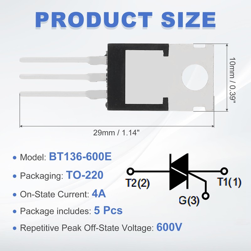 sourcing map 5 Pcs Bidirectional Thyristor BT136-600E TO-220 600V 4A