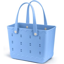 MONSOCIO Rubber Beach Bag Waterproof Durable Tote Bag for Beach Sports Pool Modern Rubber Tote (Light Blue, Large)