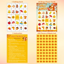 TENDFINE 24 Players Fall Bingo Cards Fall Party Bingo Autumn Fall Classroom Bingo Activity Classroom Family Activity