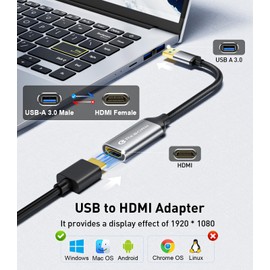 Reborn USB to HDMI Adapter, 1080P@60Hz USB 3.0 Male to HDMI Female Multi-Display Cable Converter Suitable for MacOS Windows 7/8/10/11