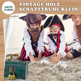 qhklew Vintage Holz Schatztruhe Klein, Schatzkiste mit Zahlenschloss, Retro Kleine Holzkisten, Schatztruhe Kinder Lagerung Schmuckkästchen, Mini Holztruhe für Aufbewahrung und Dekoration, Smaragd