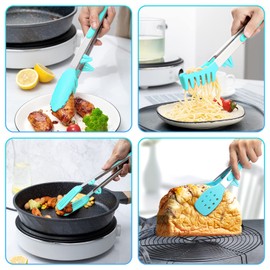 5-Pack Silicone Tongs for Cooking,Maywe Tanso 4PCS 13-Inch Kitchen Tongs with Silicone Tips,Nonstick Stainless Steel Tong for Steak Pie Pizza Pasta Spaghetti Salad BBQ Buffet,Plus Brush