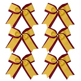 8 Inch 2 Colors 2 Layers 6 Pcs Jumbo Cheerleader Bows Ponytail Holder Cheerleading Bows Hair Elastic Hair Tie for High School College Cheerleading (Maroon/Gold)
