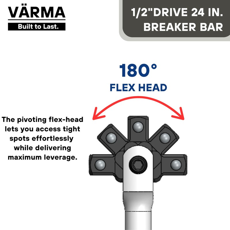 VÄRMA 1/2” Drive 24-Inch Breaker Bar with 180° Pivot Flex
