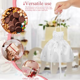 DOITOOL Bridal Bridesmaid Handbag White Satin Wedding Bag with Drawstring, White Communion Bag for Girls, Children Christening Pouch