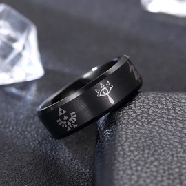 Adreamz 8mm Black Tungsten Ring Legend of Zelda Wedding Ring Beveled Edge Wedding Band for Men 7