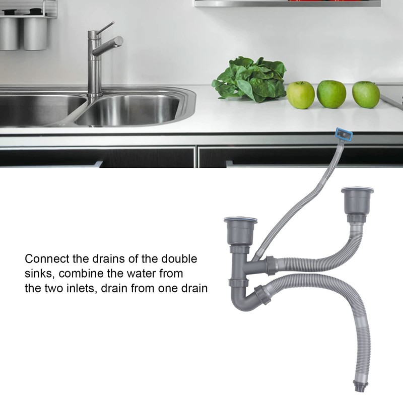 Expandable All-in-One Sink Drain Pipe, P Siphon Pipe for Double