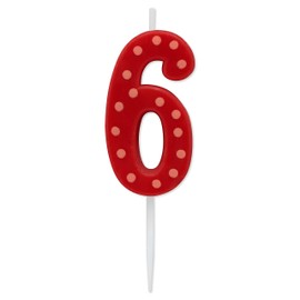 Papyrus Number 6 Birthday Candle, Red Polka Dots (1-Count)
