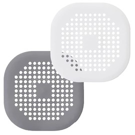Drain Protector with Suction Cup, Shower Drain Covers, Hair Catcher, Strainer Plug Filter, Bathtub Drain Strainer, 14 cm x 14 cm, 2 Pack, Grey & White