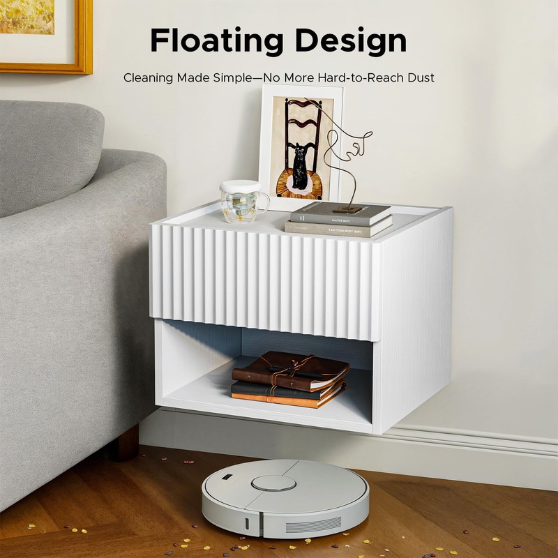 Floating Nightstand Bedroom Bedside Table - Wood Night Stand Set