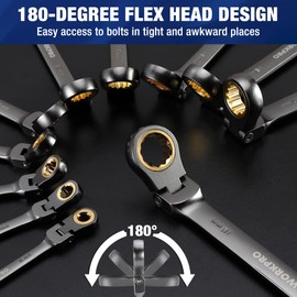 WORKPRO 22-Piece Flex-Head Ratcheting Wrench Set, Ratchet Combination Wrench Sets with Organizer Box, Nickel Plating, 72 Teeth, Metric 6-18mm & SAE 1/4-3/4"