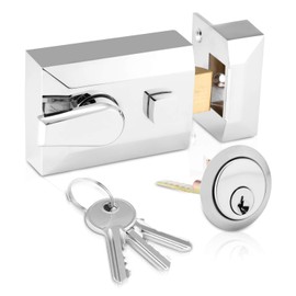 XFORT® Standard Deadlocking Night Latch 60mm, Complete with Rim Cylinder and 3 Keys, Elegant Polished Chrome Nightlatch, External Door Lock for Front Door, High Security for Your Home or Workplace