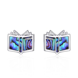 Book Earrings S925 Sterling Silver Book Lover Earrings Teacher Earrin Abalone Book Jewelry Gifts For Women，Graduation Gift