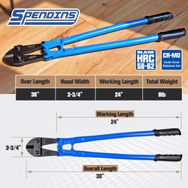 SPENDINS Bolt Cutter with Drop Forged Cr-Mo Alloy Steel Blades,with Ergonomic Handle,Heavy Duty Metal Cutter for Rebars, Chains, Locks, Wires, Bolts, Fence. (30in)