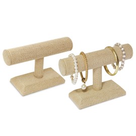 MOOCA 2 Pcs Linen Covered Wood Jewelry Display Stand, Bracelet Holder Display Stand, Perfect for Bracelet Bangle Watch for Home Organization, Store, Tradeshow and Showcase