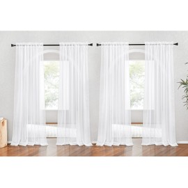 NICETOWN White Sheer Curtains 80 inches Long, Rod Pocket Chic Soft Voile Sheer Light Filtering Doorway Window Curtains & Drapes for Living Room/Porch, 4 Panels, White, W54 x L80